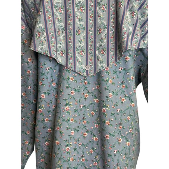 New Fashion blue pink floral long sleeves button shirt size Large - Picture 8 of 15